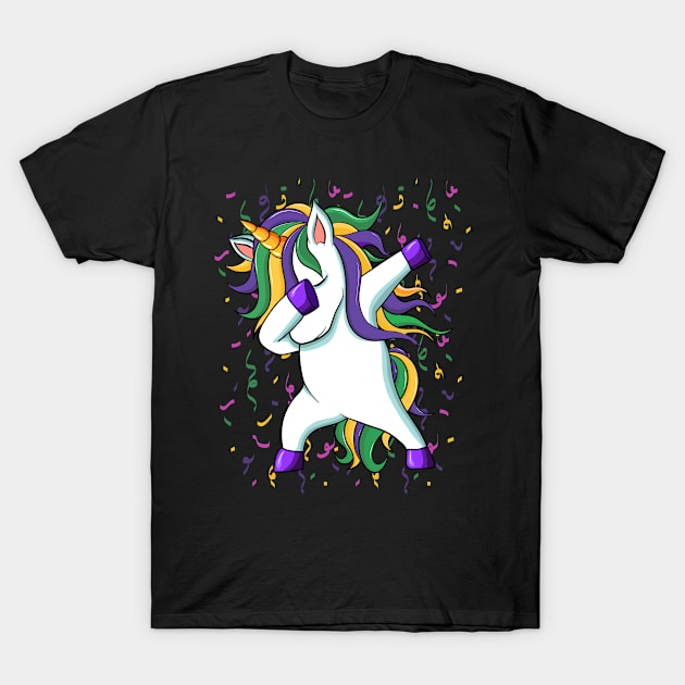 Dabbing Mardi Gras Unicorn Gift T-Shirt by mansoury